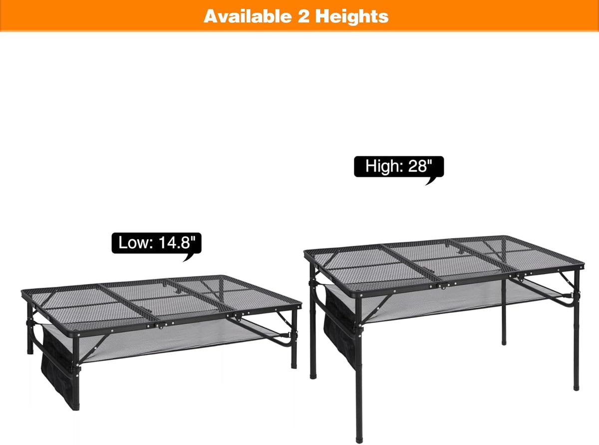 RedSwing Folding Grill Table, Lightweight Portable Grill Stand Table for Outdoor Camping Picnic BBQ, Adjustable Height, 48''x24''x16/28'', Black