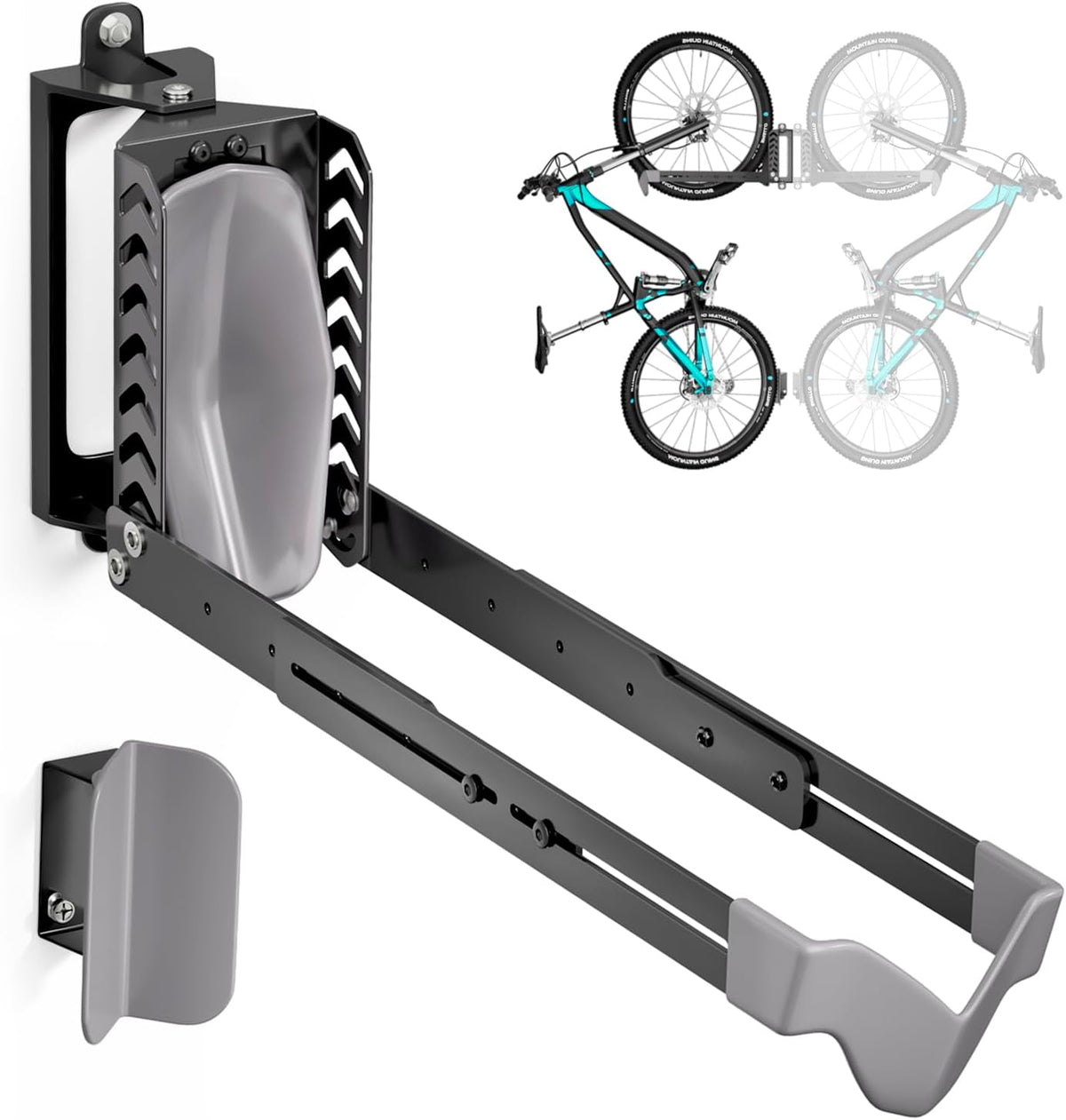 Swivel Bike Rack Wall Mount, Bike Hangers for Garage, Space-Saving Vertical Bike Holder, Holds up to 77 lbs, Bicycle Wall Hanger Storage, No Heavy Lifting Required Indoor Hanging Bike Rack-Gray
