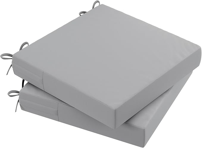 AAAAAcessories Outdoor Seat Cushions for Chairs, Waterproof, Fade-Resistant Patio Furniture Replacement Cushions, 19" x 19" x 3", Set of 2, Gray