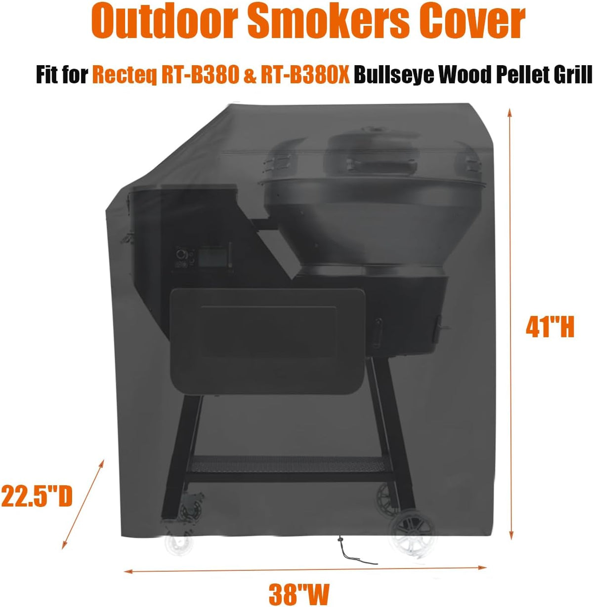 Grill Cover for Recteq RT-B380 & RT-B380X Bullseye Deluxe, Waterproof Outdoor Covers for Electric Pellet Smoker Grill, BBQ - 22.5" D x 38" W x 41" H