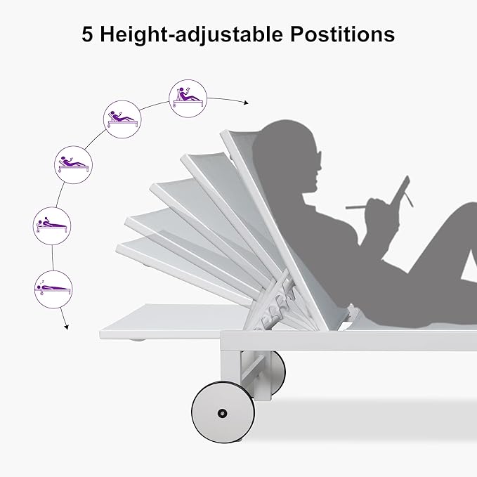 PURPLE LEAF Outdoor Chaise Lounge Set of 4 White Aluminum Lounge Chair Outdoor with Wheels Five-Position Adjustable Patio Lounge Chair for Pool Deck Yard, Bluish-Gray