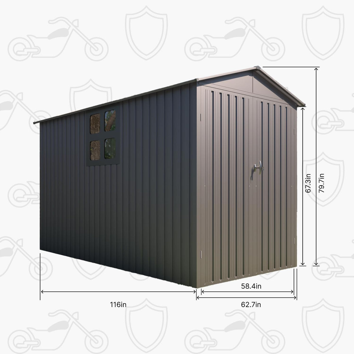 5’ x 10’ Motorcycle Storage Sheds, Metal Shelter & Garage with Windows and Lockable Door Handle, Heavy Duty Vehicle Shed for All Weather, Anthracite