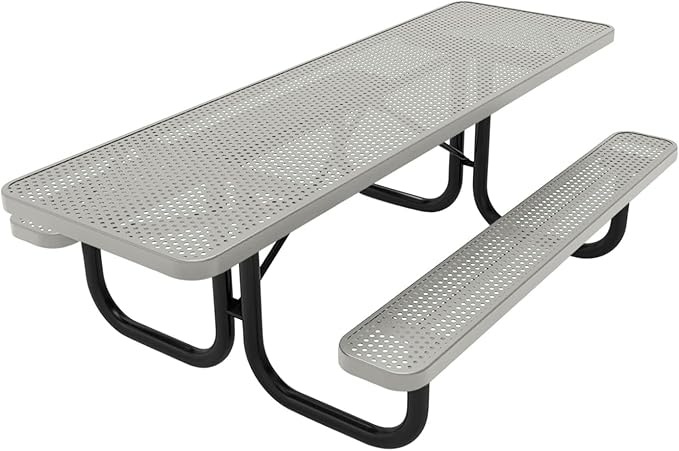 Coated Outdoor Furniture Heavy-Duty Portable ADA-Compliant Outdoor Picnic Table, Punched Steel Patio Dining Furniture Made in America (8ft Rectangular, Both-Side Handicap, Grey)