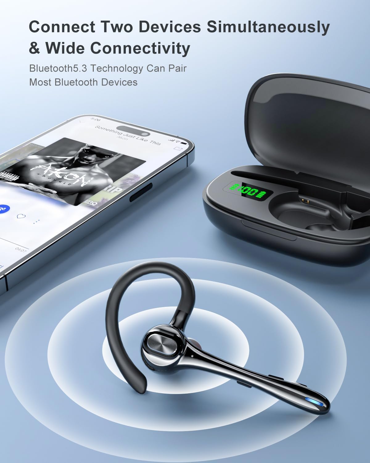 Earbuds Wireless Earpiece Bluetooth Headset with Noise Canceling Mic 160H Standby Time Hands Free Earphones Single Ear Headphone for iphone Android Samsung Cell Phones PC TV Computer Game Trucker Work