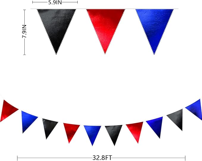 Navy Blue Red Black Party Decorations Metallic Fabric Triangle Pennant Banner Flag Bunting Garland for Graduations Birthday Retirement 4th of July USA Patriotic Veterans Party Decorations Supplies