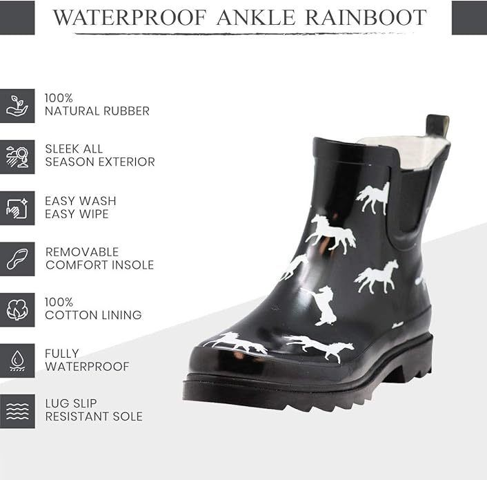 NORTY - Womens Ankle Rain Boots - Ladies Waterproof Winter Spring Garden Boot runs ½ size large