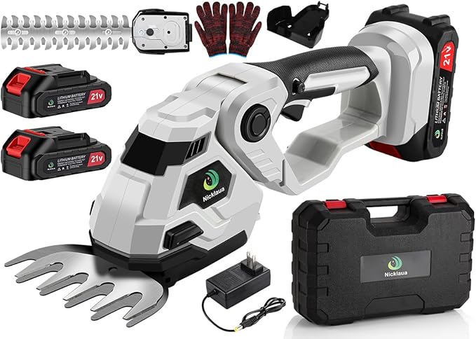 Cordless Hedge Trimmer,2 in 1 Cordless Grass Shear & Hedge Shear/Shrubbery Trimmer with Dual-Action Blade Cutting Capacity,Hedge Shear with 2 PCS Rechargeable Battery and Charger for Garden,Lawn