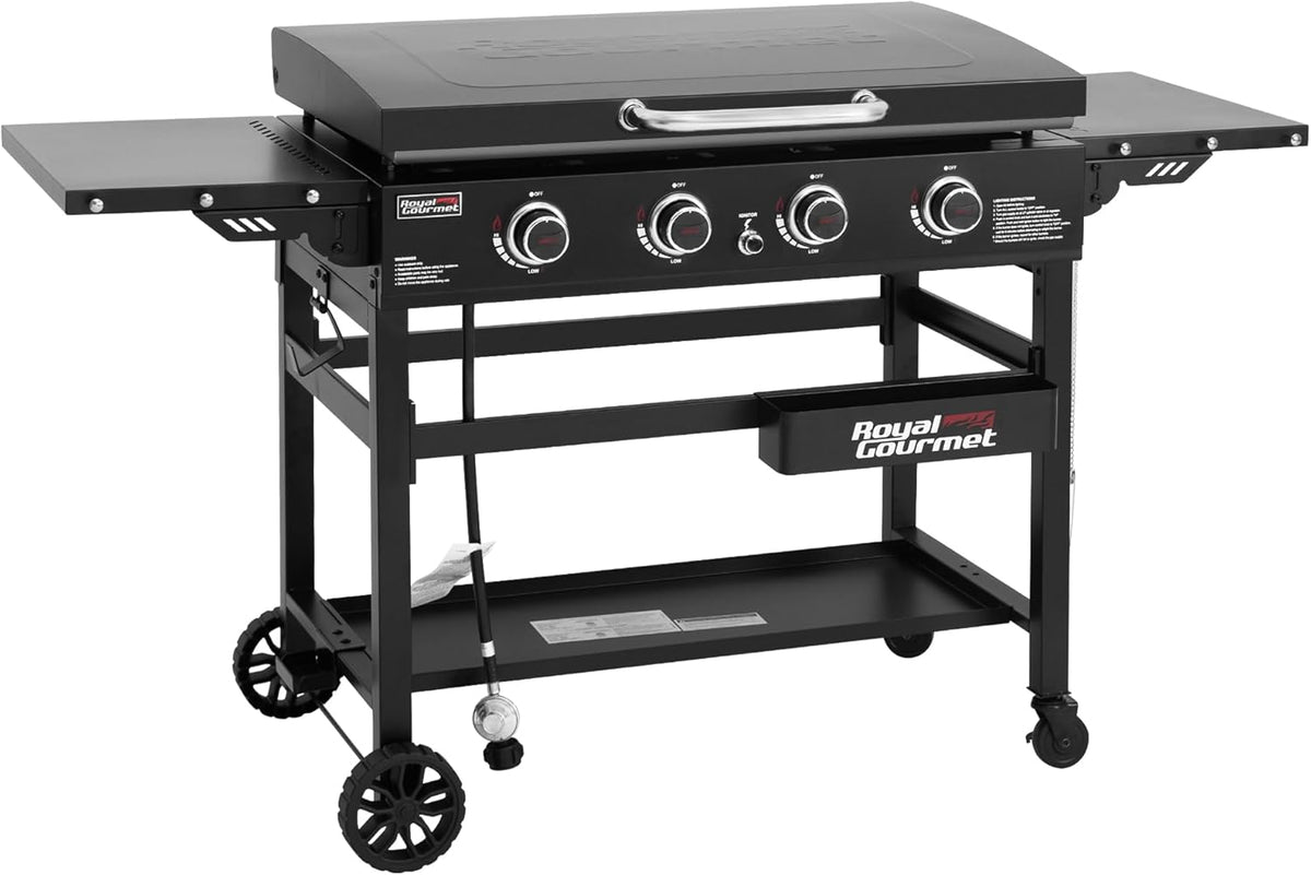 Royal Gourmet GB4000P 4 Burner Propane Gas Griddle with Hard Cover and Foldable Side Tables, 35-Inch Flat Top Grill with 766 Sq. In. Cooking Area for Backyard and Tailgating, Black