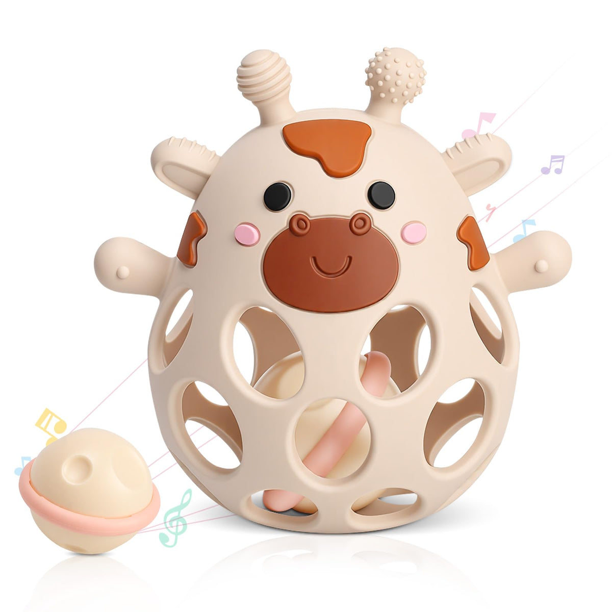 2-in-1 Baby Teething Rattle Toys, Silicone Teethers for 3-6 6-12 Months