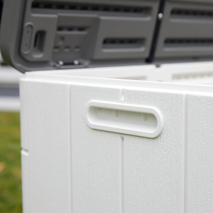 Heavy-Duty 100 Gallon Outdoor Storage Box - Waterproof Deck Box & Large Storage Bin for Patio/Pool, All-Weather Resin Chest with Lock, UV-Resistant, Alpine White