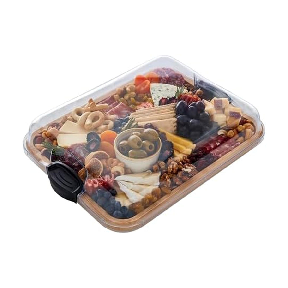 Farberware Bamboo Cutting Board with Clear Locking Lid, 11x14 Inch Charcuterie Board with Handles - Reversible Serving Board for Cheese, Meats, Snacks and More