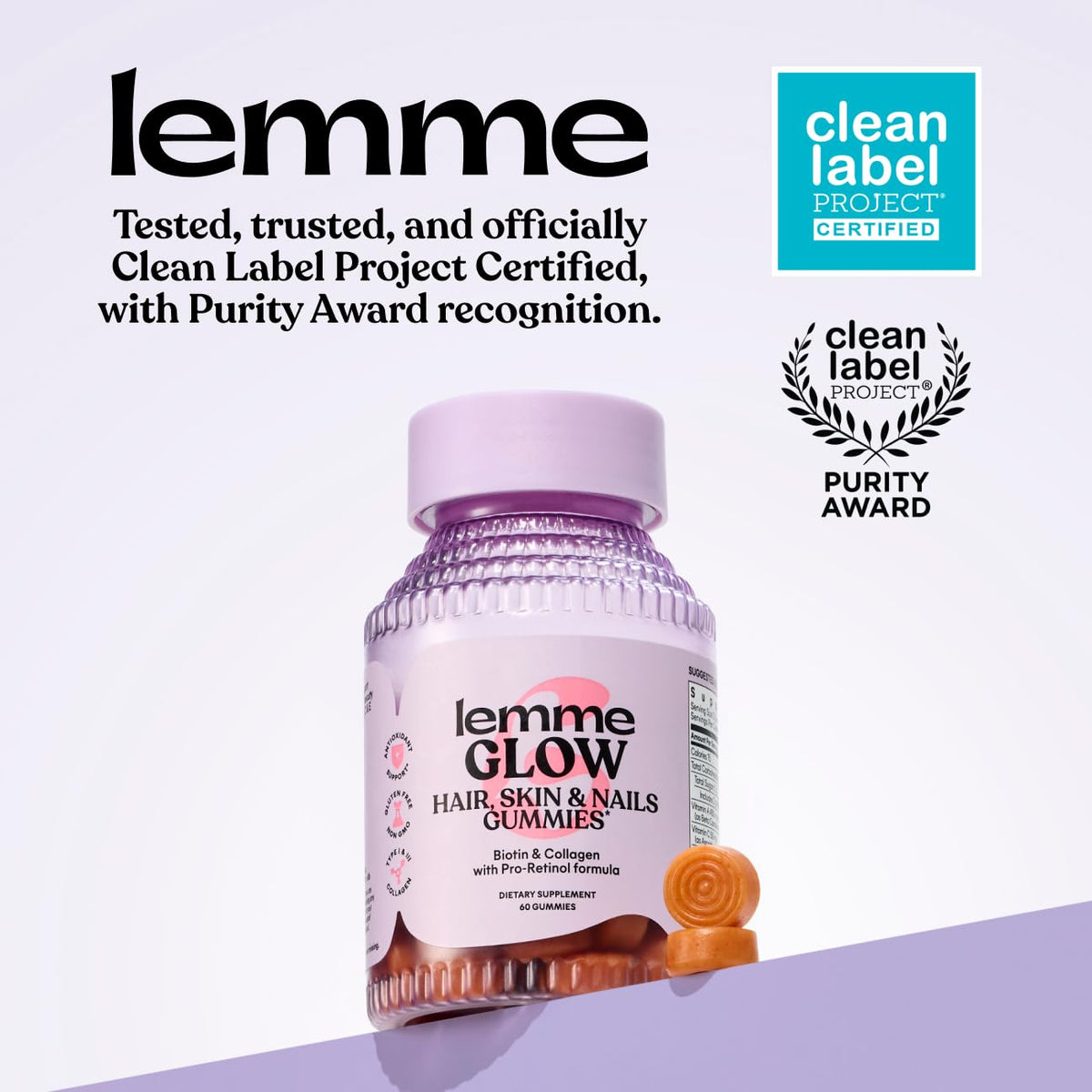 Lemme Glow Collagen Gummies for Strong Nails & Healthy Skin, 30-Day Supply