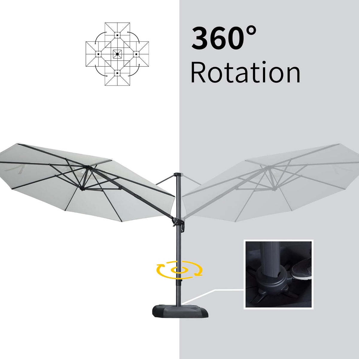 PURPLE LEAF 11 Feet Patio Umbrella Outdoor Cantilever Round Umbrella Aluminum Offset Umbrella with 360-degree Rotation for Garden Deck Pool Patio White
