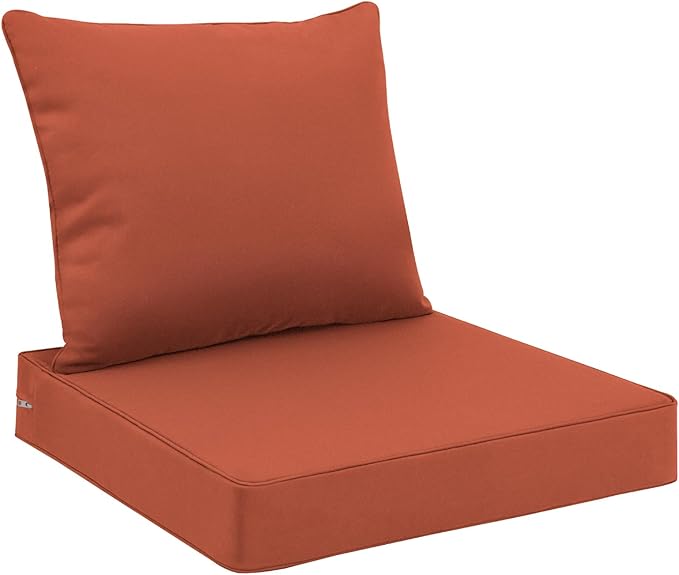 Favoyard Outdoor Seat Cushion Set 24 x 24 Inch Waterproof & Fade Resistant Patio Furniture Cushions with Removable Cover Deep Seat & Back Cushion with Handle and Adjustable Straps for Chair Sofa Couch