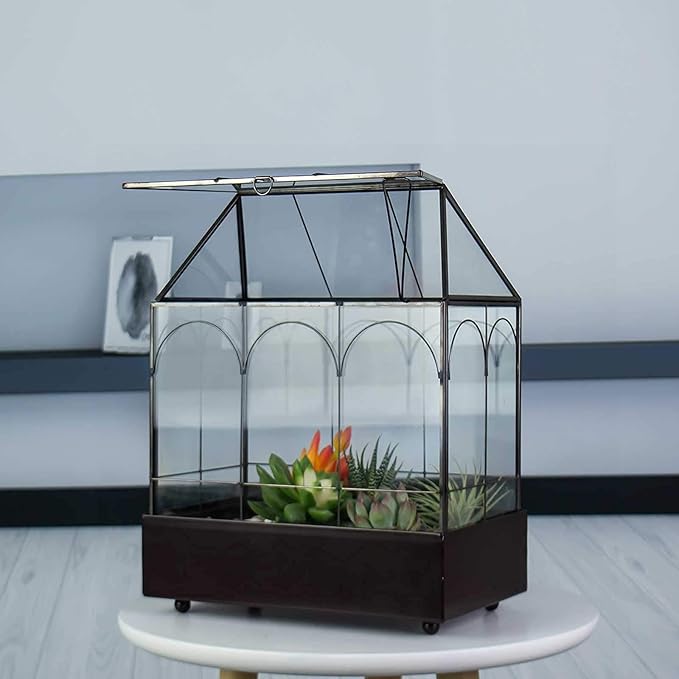 Large Tall Glass Plant Terrarium – House Succulent Terrarium Kit with Lip and Tray Glass Greenhouse Terrarium for Plant 9.5”X5.7”X11.4”