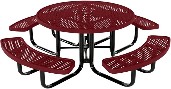 Coated Outdoor Furniture Heavy-Duty Portable Outdoor Kids Table with Umbrella Hole, Punched Steel Kids Picnic Table, Commercial-Grade, Made in America (46 In, Round, Childrens, Burgundy)