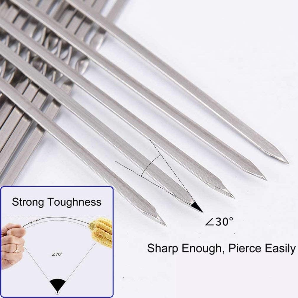 18PCS Kabob Skewers Flat Metal BBQ Barbecue Skewer 16" Long Stainless Steel Shish Kebob Sticks Wide Reusable Grilling Skewers Set for Meat Shrimp Chicken Vegetable, 18 Pack