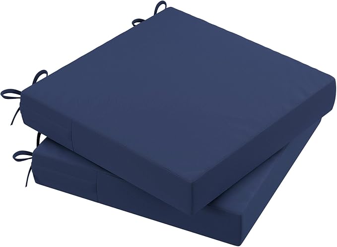 AAAAAcessories Outdoor Seat Cushions for Chairs, Waterproof, Fade-Resistant Patio Furniture Replacement Cushions, 20" x 20" x 3", Set of 2, Navy Blue