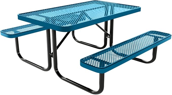 Coated Outdoor Furniture Heavy-Duty Portable Outdoor Kids Table, Expanded Metal Kids Picnic Table, Commercial-Grade Picnic Table, Made in America (4ft Rectangular, Childrens, Light Blue)