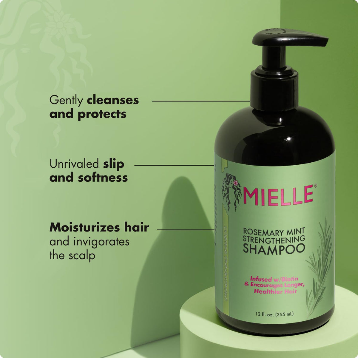 Mielle Organics Rosemary Mint Hair Strengthening Biotin Shampoo - Moisturizing Hair Shampoo for Women and Men to Gently Cleanse, Repair & Protect Strands (20 oz)