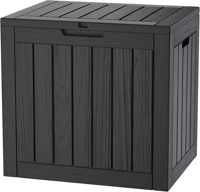 35 Gallon Lockable Resin Deck Box, Waterproof & UV-Resistant Outdoor Storage Box for Outdoor Cushion Storage, Garden Tools & Pool Accessories Storage, Black