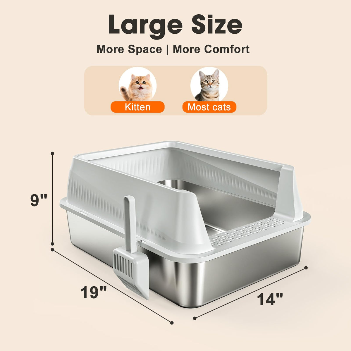 AIPERRO Stainless Steel Litter Box with Lid, High Sided Cat Litter Box