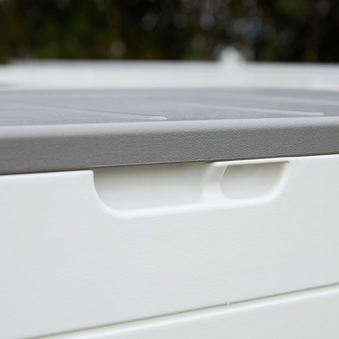 100 Gallon Outdoor Storage Box Waterproof Lockable Resin Deck Box Large, Patio Storage Bin for Pool Accessories Cushion Furniture, Garden Tools, UV-Resistant Outside Delivery Black&White