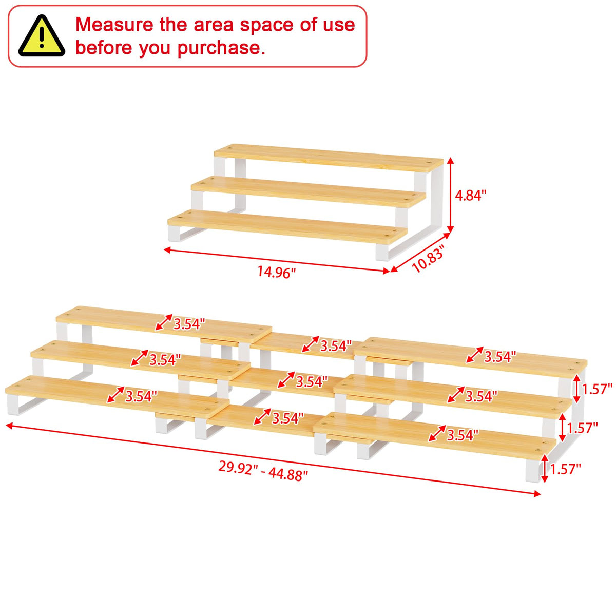 NuoyuanShen 3-Tier Expandable Iron&Bamboo Can Organizer for Pantry Holds Up to 45 Cans,Extra-long Separable Can Organizers and Storage,Can Storage Rack for Pantry Kitchen Cabinet Countertop
