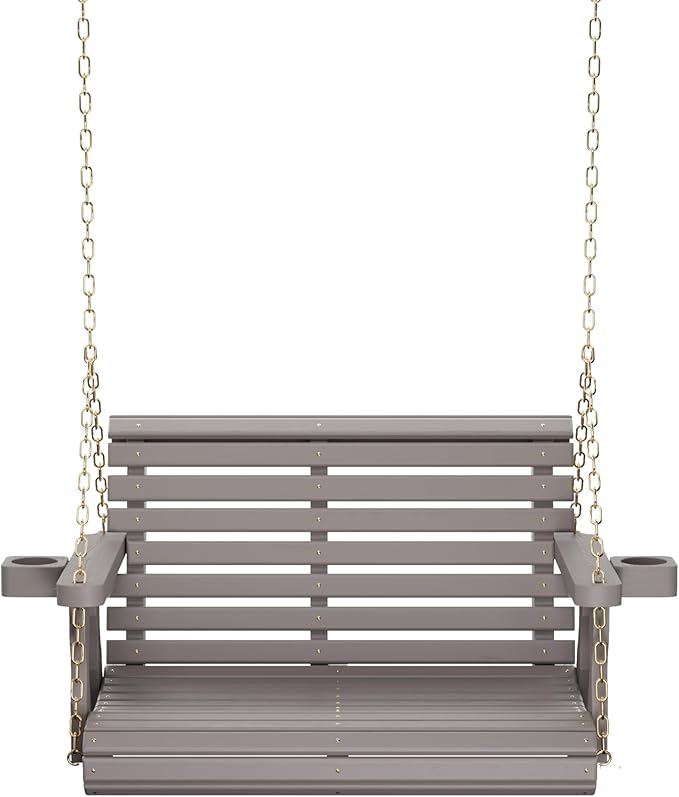 Amish Casual 3 Foot Roll Back Porch Swing with Cup Holders in Semi-Solid Gray Stain - Amish Made in The USA from Treated Pine Heavy Duty 700 Lb. Weight Capacity