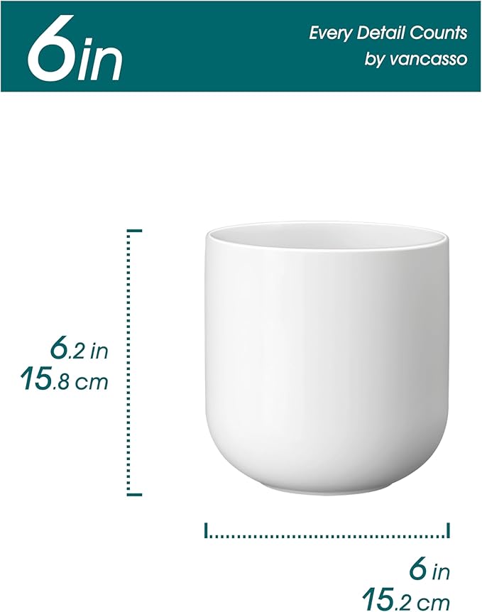 vancasso 6 Inch Ceramic Plant Pots, Planters with Drainage Hole, Flower Pots Planters Pots for Indoor Plants, Modern Indoor Decorative Garden Pot, Home Decor, White