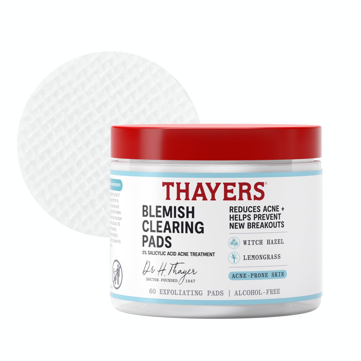 THAYERS Blemish Clearing Acne Pads, Salicylic Acid Acne Treatment, 60 Ct
