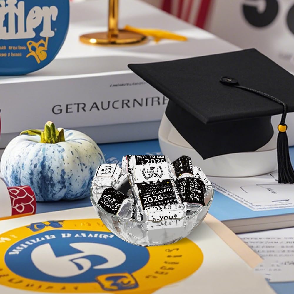 Graduation Party Decorations 2026 Graduation Label Stickers, 120PCS Congrats Grad Mini Black White Candy Wrapper Class Of 2026 Chocolate Bar Sticker