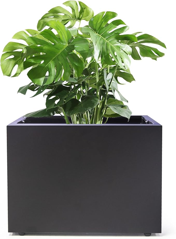 Metal Planter Box Rectangular Block-No Installation Required Galvanized Steel Long Box Planter Modern Outdoor Planters All-Weather Use with Drainage Holes for Patio/Porch,16 ×12×12IN