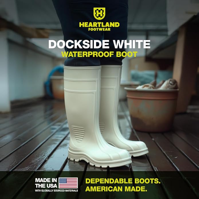 Heartland Dockside Waterproof Work Boots for Men and Women - Durable, Flexible PVC Boots for Marine Work with Easy On/Off, Slip-Resistant Outsoles
