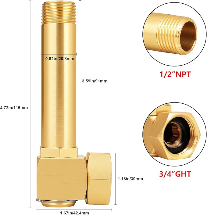 Garden Hose Reel Replacement Fitting,Brass 3/4"GHT Female to 1/2"NPT Male Swivel Elbow adapter (4.72 inches in length 2 piece)