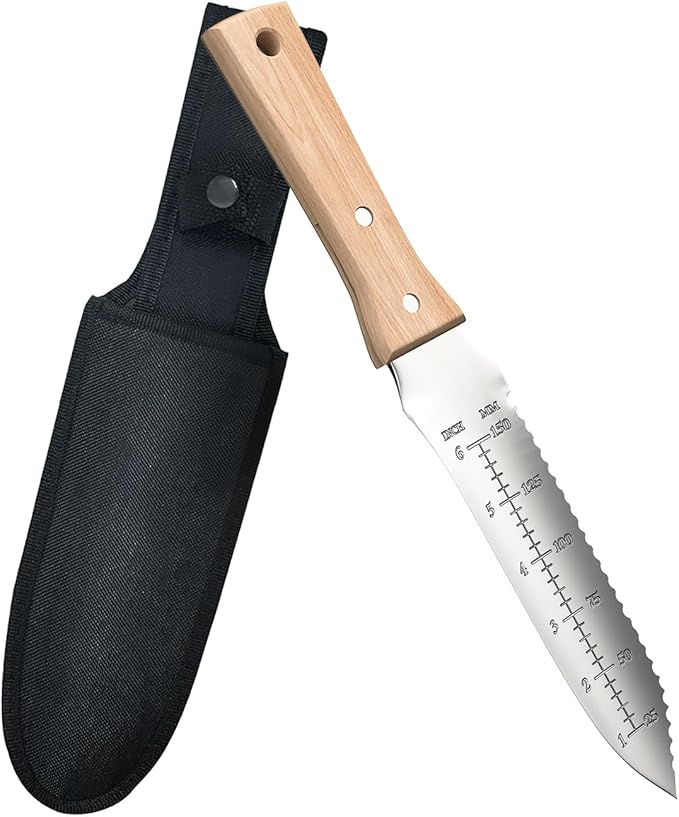 ZHENHAN Hori Hori Garden Knife- 7.2" Multi-Purpose Garden Knife with Heavy-Duty Stainless Steel Blade & Ergonomic Grip for Digging,Planting,Weeding(Silver)