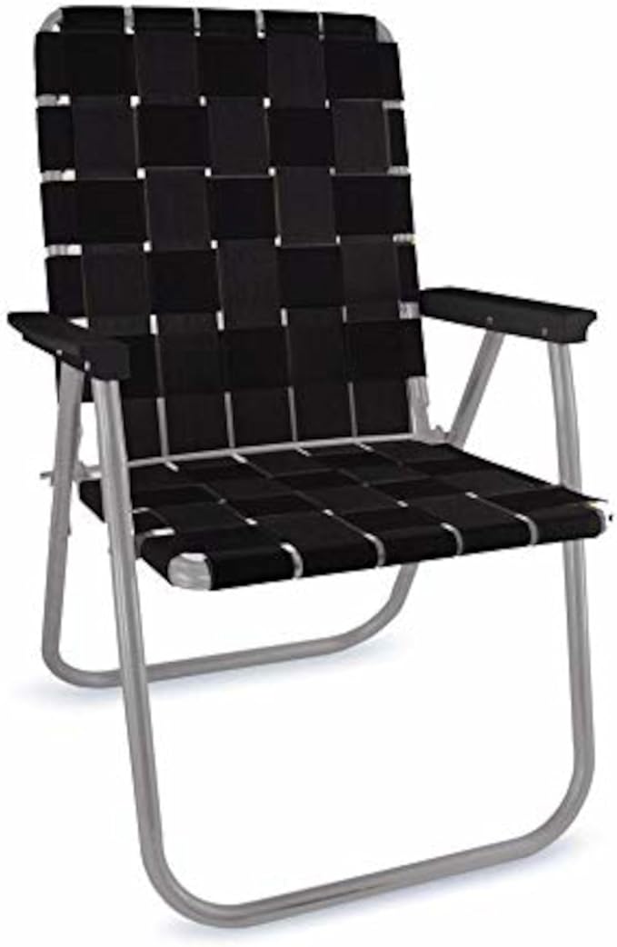 Lawn Chair USA Folding Aluminum Outdoor Patio Lawn Chair | Heavy-Duty Webbed Chairs for Camping, Sports, Beach, Yard & Tailgating | Lightweight Portable | Classic - Black with Black Arms