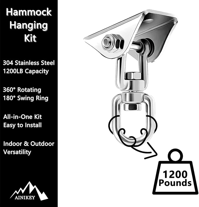 Heavy Duty Swing Hangers for Wooden Sets 1200 LB Capacity Hammock Hanger 360 Swivel Stainless Steel Swing Hardware Accessories for Porch Playground Yoga Heavy Bag Sliver | Pack of 3