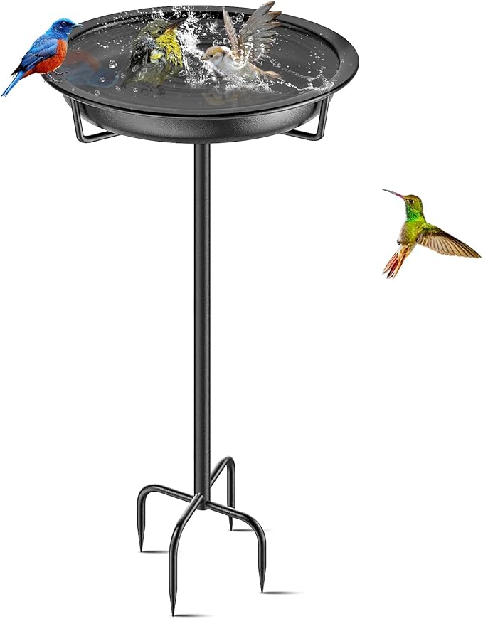 Metal Bird Bath for Outside Garden Birdbath Bowl, 36.2" Height Freestanding Bird Feeders for Outdoors with 4 Prongs Base Stake, Standing Birdfeeders for Yard Lawn Decor (Black)