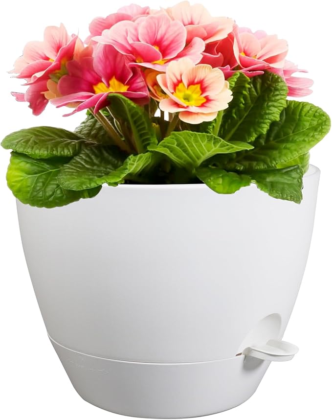 12 inch Large Self Watering Pots for Indoor Outdoor Plants, Plant Pots with Mesh Drainage Holes for Garden House Plants, Plastic Planters with Reservoir for Flower Plants, White