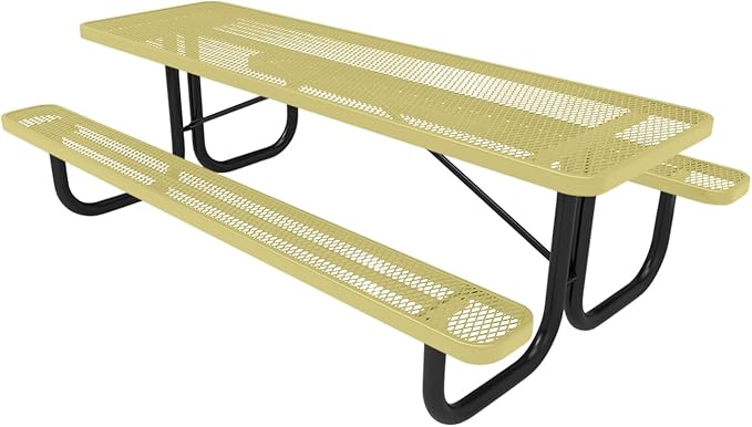 Coated Outdoor Furniture Heavy-Duty Portable Outdoor Picnic Table, Thermoplastic Coated Expanded Metal Commercial-Grade Patio Dining Furniture Made in America (8ft Rectangular, Textured Sandstone)