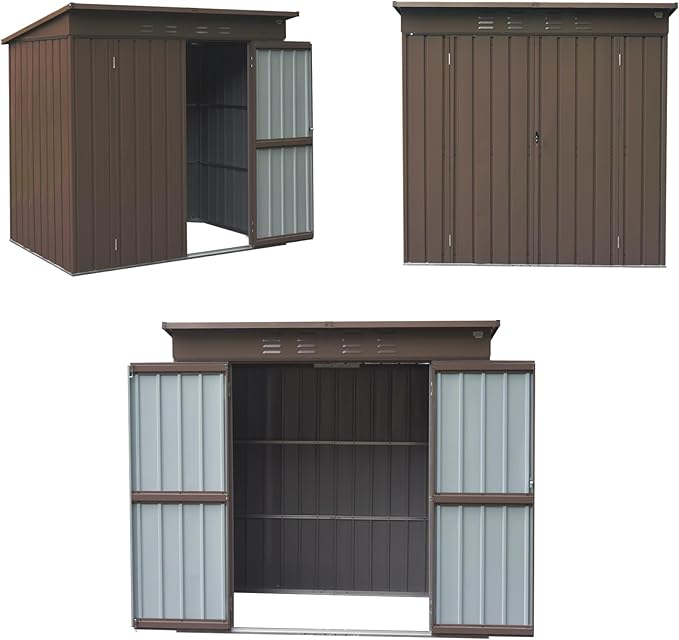 Domi Outdoor Storage Shed 6' x 4.5’, Metal Garden Shed with Galvanized Steel Frame for Bike, Tools, Lawn Mowers, Pool Toys, Outdoor Storage Cabinet with Lockable Door for Garden Lawn Patio (Brown)