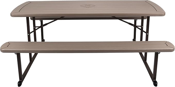 OEF Furnishings Heavy Duty Blow Molded Folding Picnic Table - Brown, Brown Frame