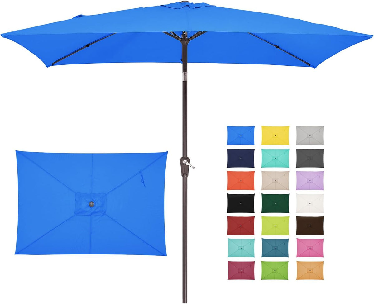 JEAREY 6.5x10 ft Rectangular Patio Umbrellas Outdoor Market Umbrella with Push Button Tilt and Crank, Rectangle Table Umbrella 6 Sturdy Ribs UV Protection for Pool Garden Backyard Deck, Royal Blue