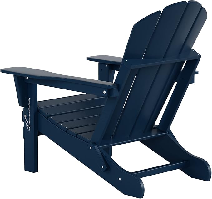 WO Home Furniture Adirondack Chairs Table Set of 3 PCS Outdoor Folding Chairs Coffee Table Weather/UV Resistant for Lawn, Garden, Bon Fire, Balcony (Navy Blue)
