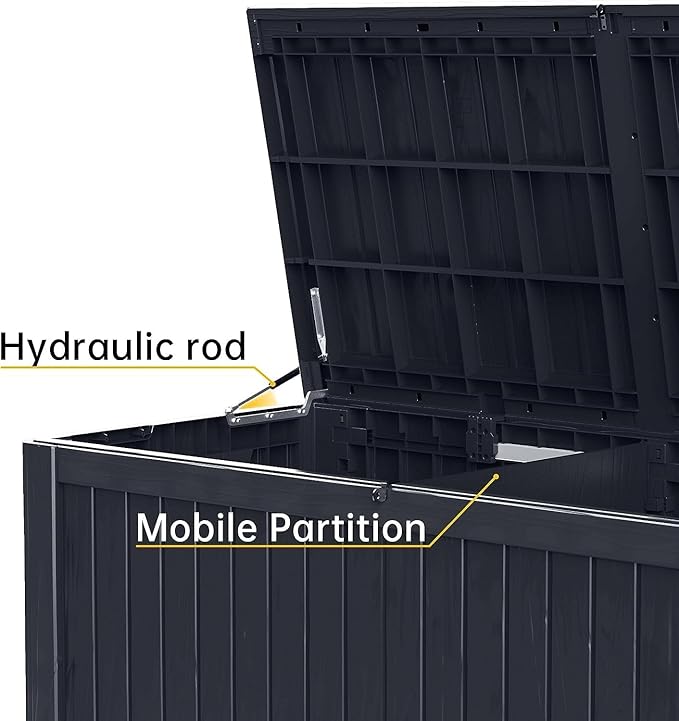 182 Gallon Deck Box Waterproof, UV Resistant Resin Outdoor Storage Box with Hydraulic Rod, Lockable Design and Enhanced Durability for Patio, Garden, and Poolside Use