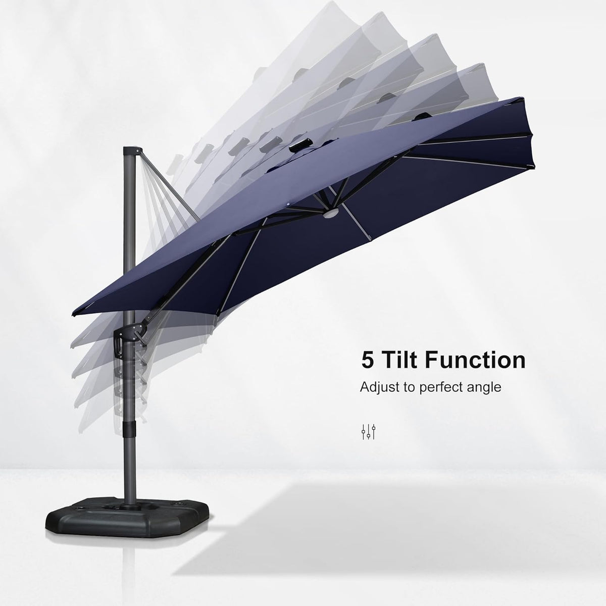 PURPLE LEAF 10 Feet Patio Umbrella Solar Powered LED Square Outdoor Cantilever Umbrella with LED Lights Aluminum Offset Umbrella with 360-degree Rotation for Garden Deck Pool Patio Navy Blue