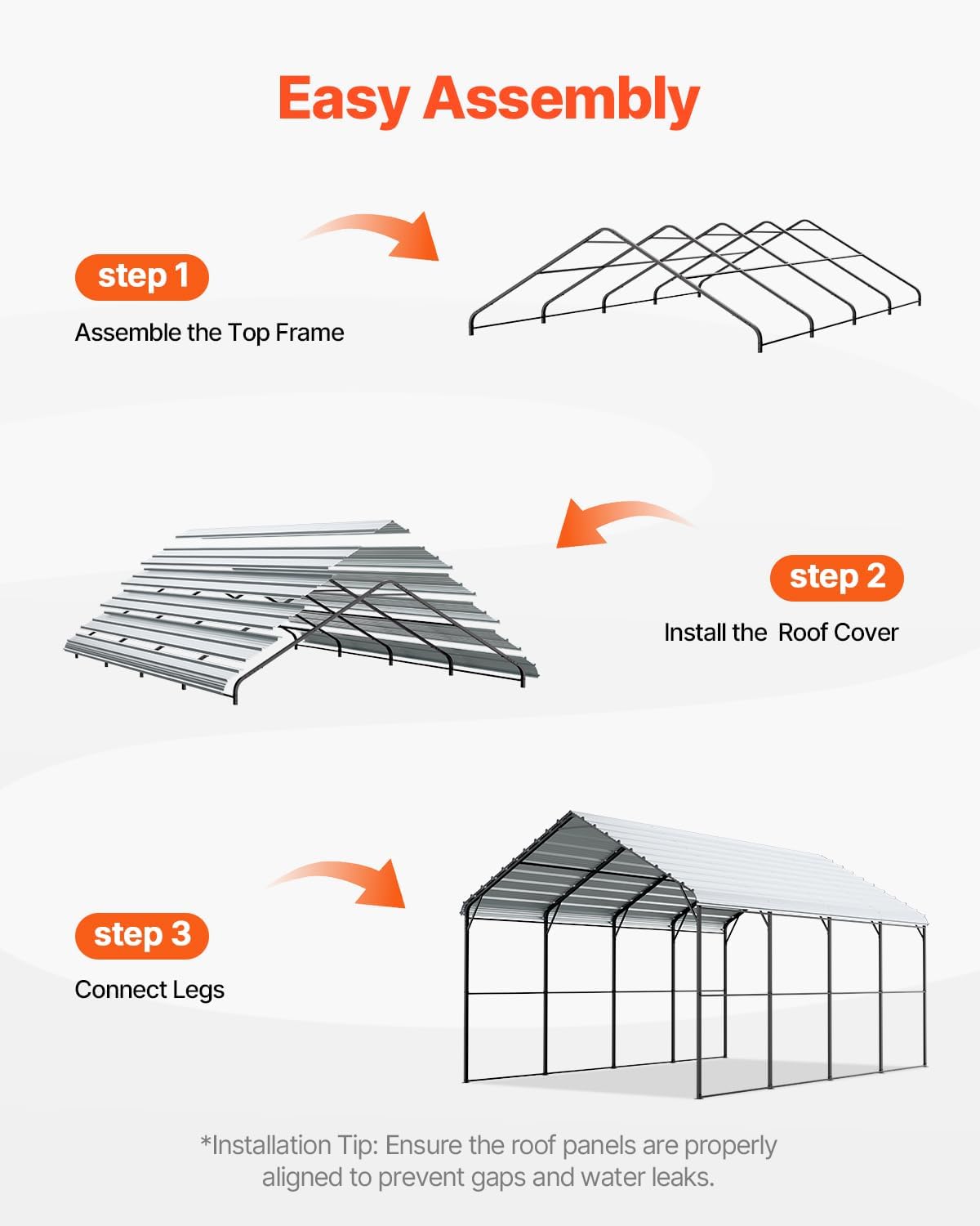 VEVOR Heavy Duty Metal Carport, 12' x 20' Outdoor Carport with Galvanized Steel Frame & Roof, Car Tent Garage Shade with Removable Sidewalls, Multi-Use Car Shelter for Pickup, Boat, Car & Tractors