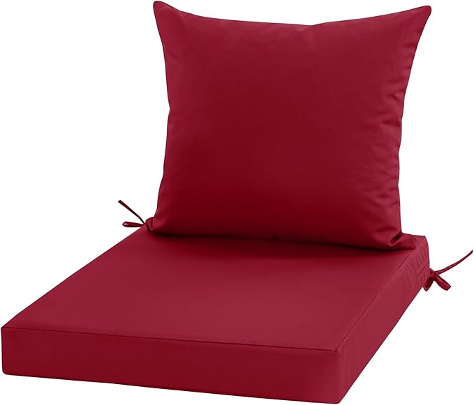 24x24 Inch Outdoor Cushions for Patio Furniture, Waterproof Outdoor Chair Cushions w/Fade-Resistant, Removable & Machine-Washable Covers, Deep Seat Sofa/Couch Pad Replacement – Set of 1/2/4, Burgundy