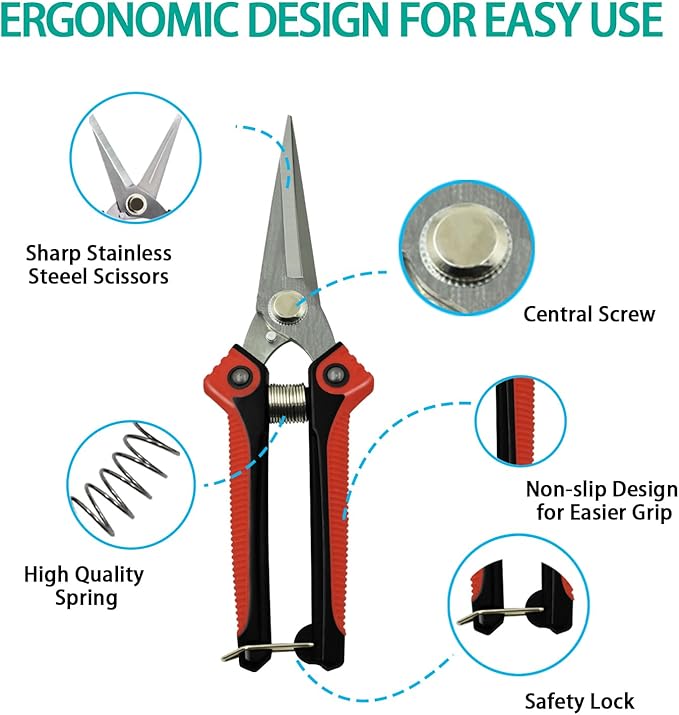 4 Pack Garden Pruning Shears Scissors Set, Stainless Steel Sharp Clippers Flower Shears Florist Scissors with Non-Slip Grip for Plant Tree Trimmers Secateurs
